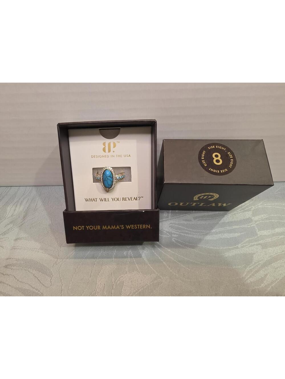 Turquoise Magnesite & Diamond Cubic Zirconia Gold Plated Ring Size 8